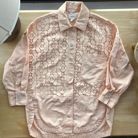Maeve Crochet Orange-Peach Button Down Shirt XS - Picture 3 of 9